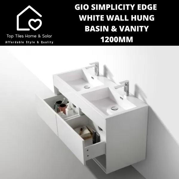 Gio Simplicity Edge White Wall Hung Basin & Vanity - 1200mm