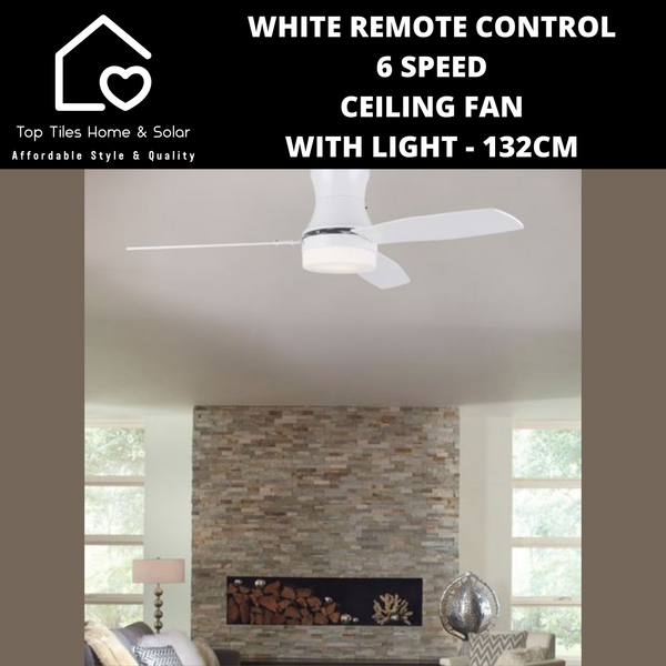 White Remote Control 6 Speed Ceiling Fan with Light - 132cm