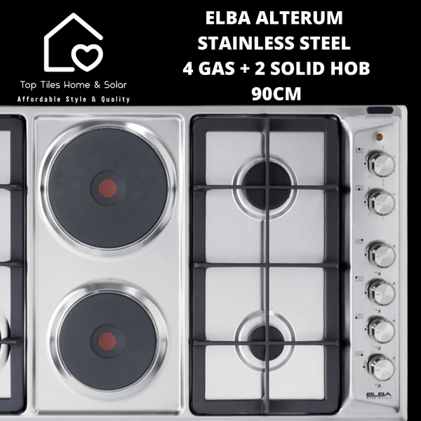 Elba Alterum Stainless Steel 4Burner Gas + 2 Plate Solid Hob - 90cm