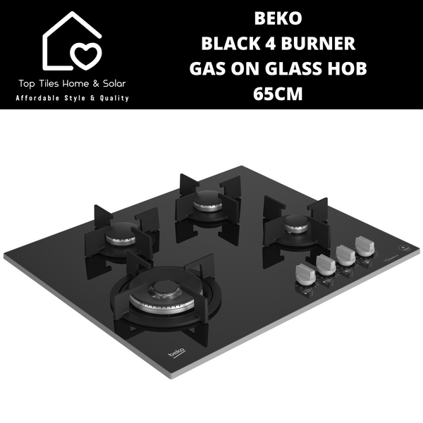 Beko Black 4 Burner Gas on Glass Hob - 65cm