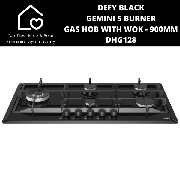 Defy Black Gemini 5 Burner Gas Hob With Wok - 900mm DHG128