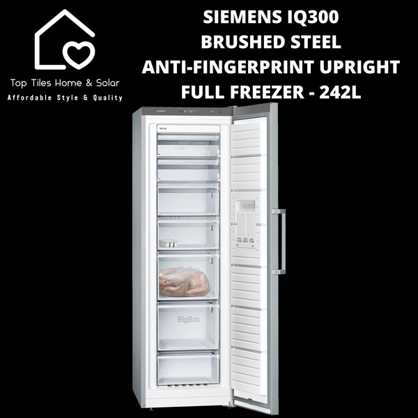 Siemens iQ300 Brushed Steel Anti-Fingerprint Upright Full Freezer - 242L