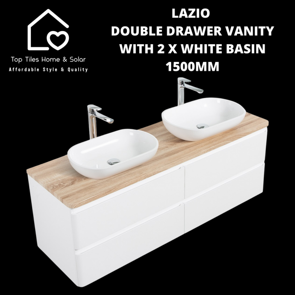 Lazio Double Drawer Vanity With 2 White Basin - 1500mm