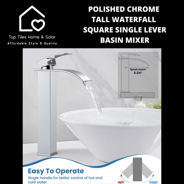 Polished Chrome Tall Waterfall Square Single Lever Basin Mixer