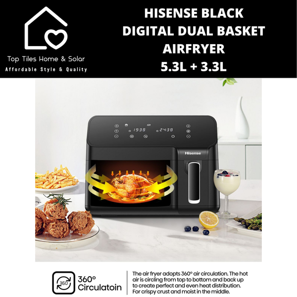 Hisense Black Digital Dual Basket Airfryer - 5.3L + 3.3L