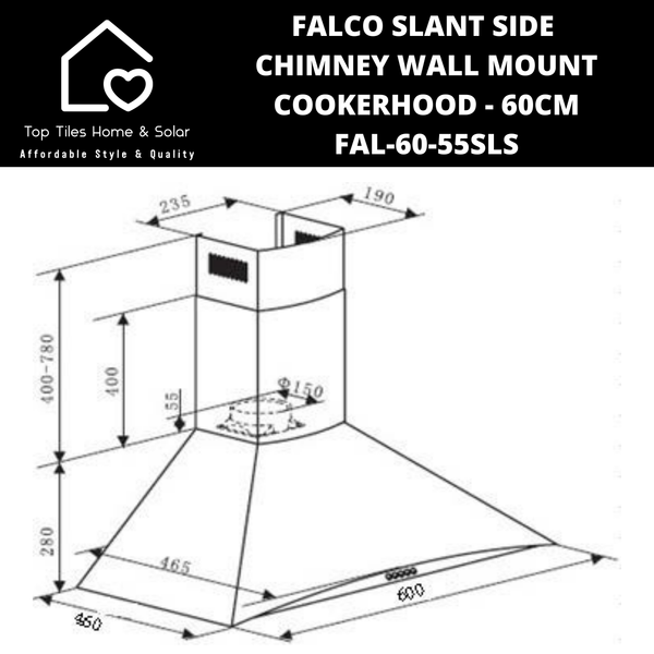 Falco Slant Side Chimney Wall Mount Cookerhood - 60cm FAL-60-55SLS