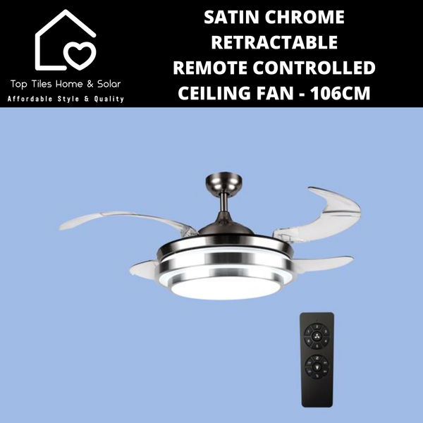 Satin Chrome Retractable Remote Controlled Ceiling Fan - 106cm