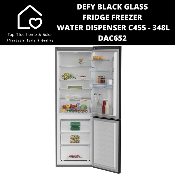 Defy Black Glass Combi Fridge Freezer Water Dispenser C455 - 348L DAC652