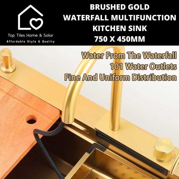 Brushed Gold Waterfall Multifunction Kitchen Sink - 750 x 450mm