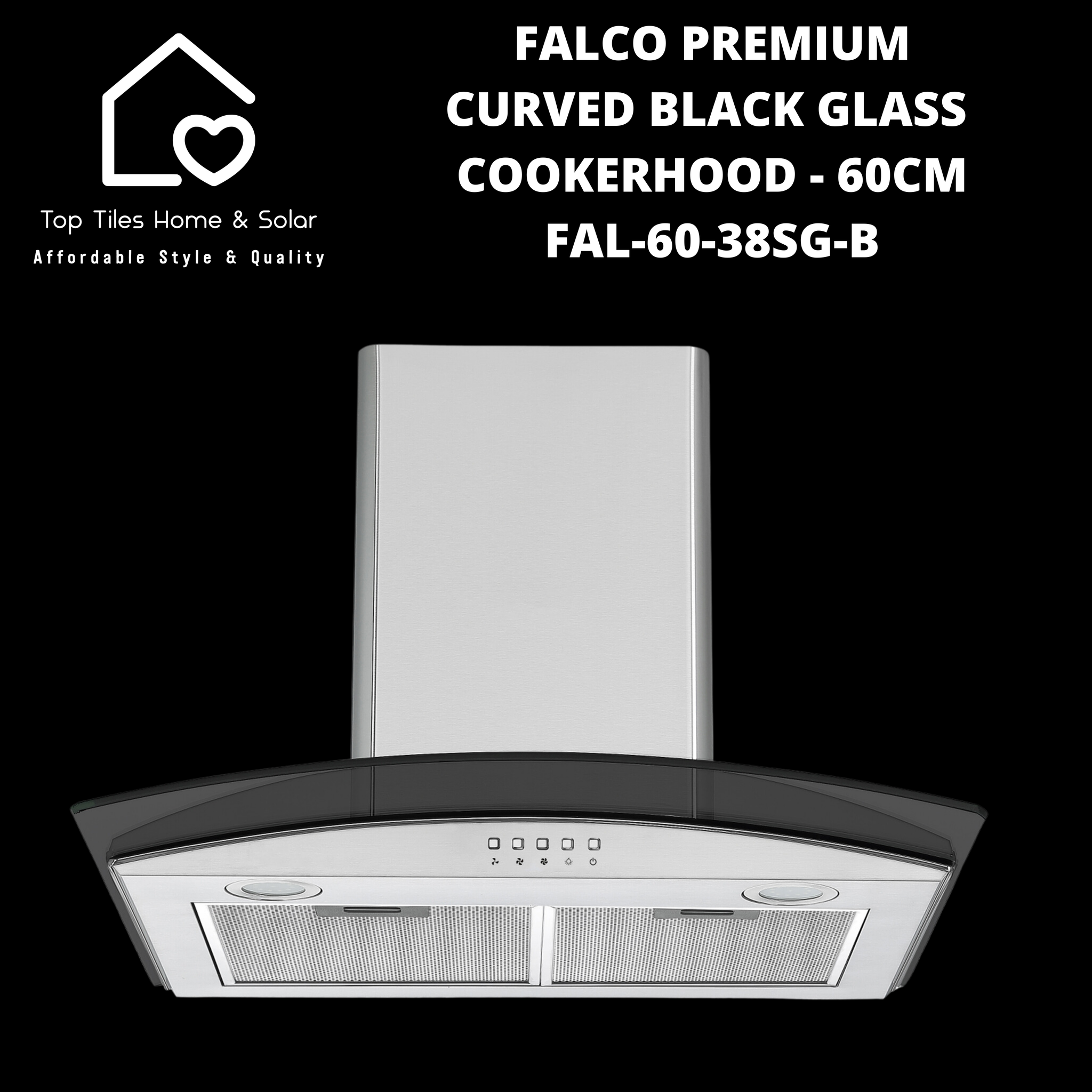 Falco Premium Curved Black Glass Cookerhood - 60cm FAL-60-38SG-B