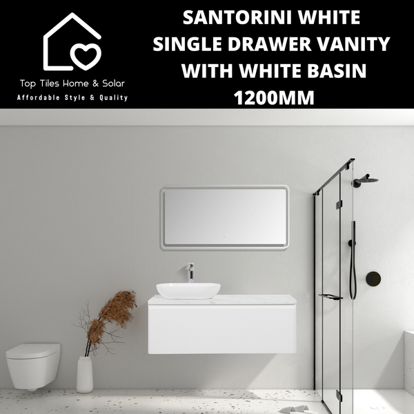 Santorini White Single Drawer Vanity With White Basin - 1200mm