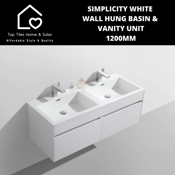 Simplicity White Wall Hung Basin & Vanity Unit - 1200mm