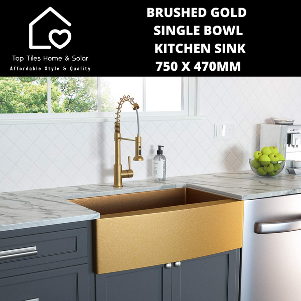 Brushed Gold Single Bowl Kitchen Sink - 750 x 470mm