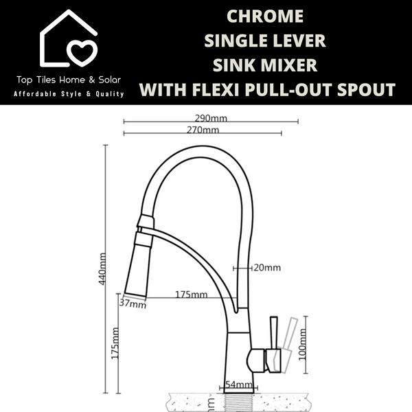 Chrome Single Lever Sink Mixer With Flexi Pull-Out Spout