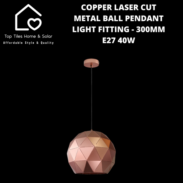 Copper Laser Cut Metal Ball Pendant Light Fitting - 300mm - E27 40W