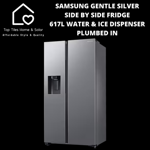 Samsung Gentle Silver Side by Side Fridge - 617L Water & Ice Dispenser