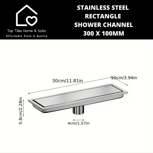 Stainless Steel Rectangle Shower Channel - 300 x 100mm