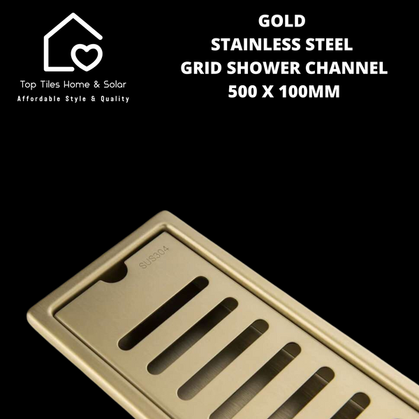 Gold Stainless Steel Grid Shower Channel - 500 x 100mm