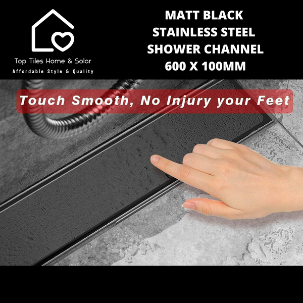 Matt Black Stainless Steel Shower Channel - 600 x 100mm