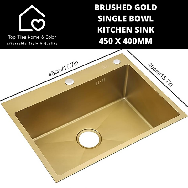 Brushed Gold Single Bowl Kitchen Sink - 450 x 400mm