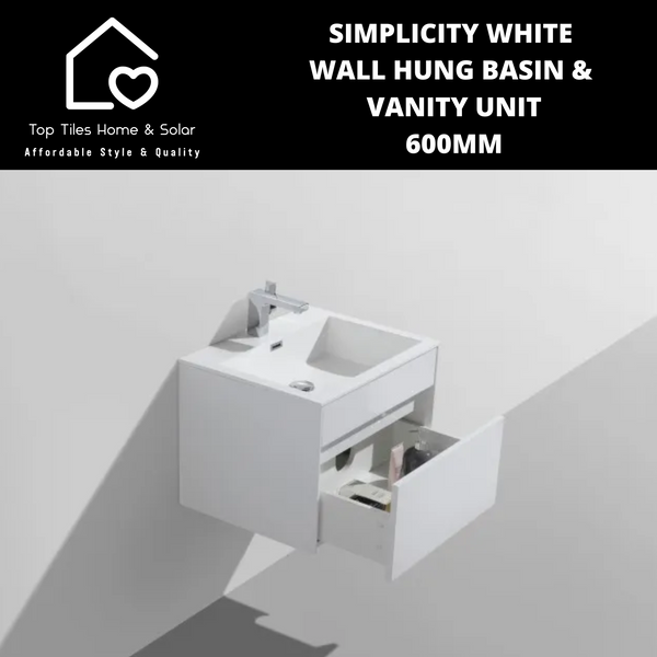 Simplicity White Wall Hung Basin & Vanity Unit - 600mm