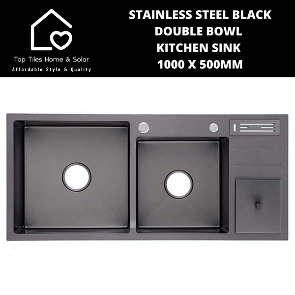 Stainless Steel Black Double Bowl Kitchen Sink - 1000 x 500mm