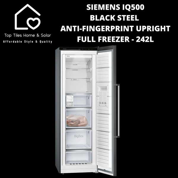 Siemens iQ500 Black Steel Anti-Fingerprint Upright Full Freezer - 242L