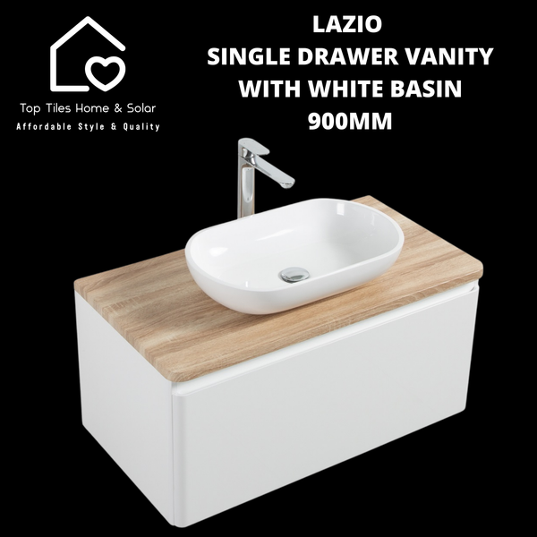 Lazio Single Drawer Vanity With White Basin - 900mm