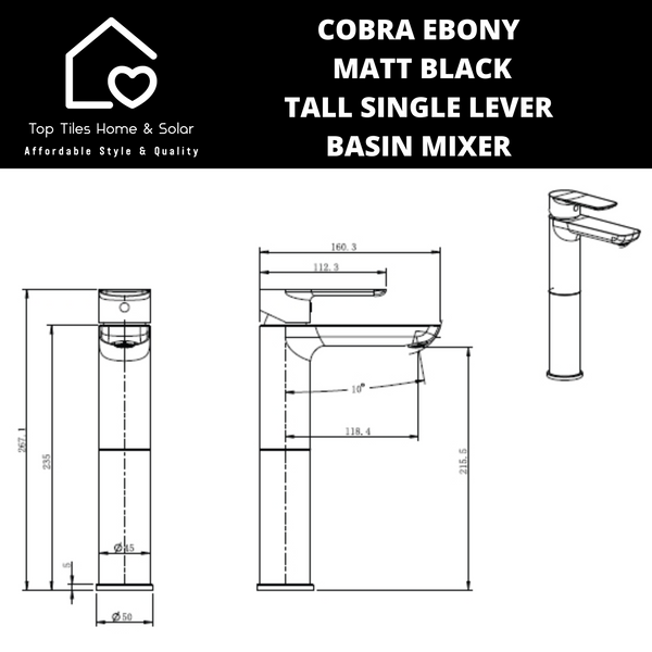 Cobra Ebony Matt Black Tall Single Lever Basin Mixer