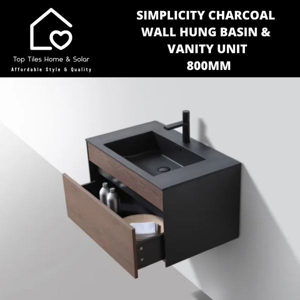 Simplicity Charcoal Wall Hung Basin & Vanity Unit - 800mm