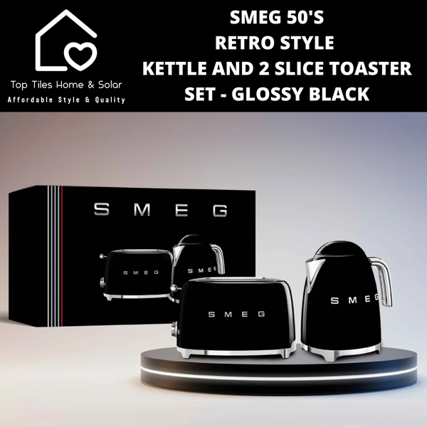 Smeg 50's Retro Style Kettle and 2 Slice Toaster Set - Glossy Black