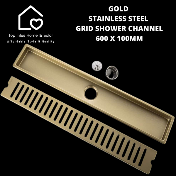 Gold Stainless Steel Grid Shower Channel - 600 x 100mm