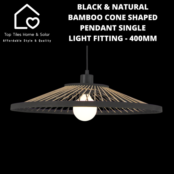 Black & Natural Bamboo Cone Shaped Pendant Single Light Fitting - 400mm