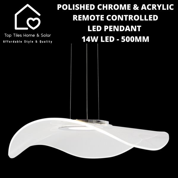 Polished Chrome & Acrylic Remote Controlled LED Pendant - 14W LED - 500mm