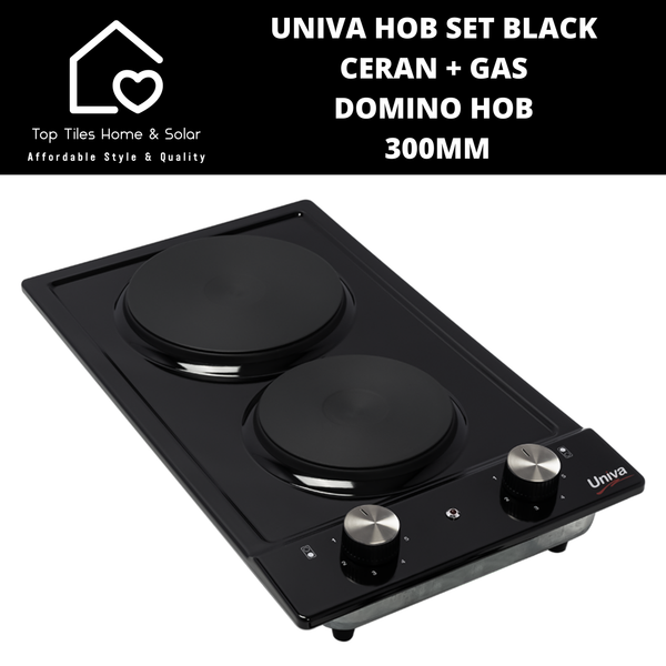 Univa Hob Set - Black Ceran + Gas Domino Hob - 300mm