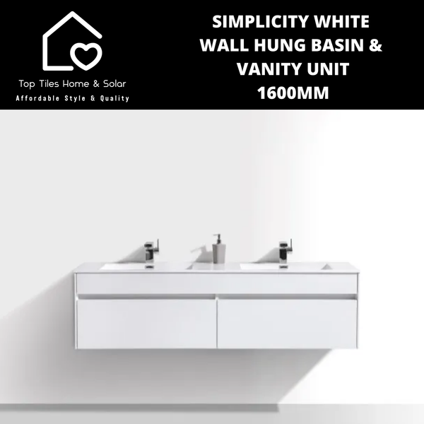 Simplicity White Wall Hung Basin & Vanity Unit - 1600 mm