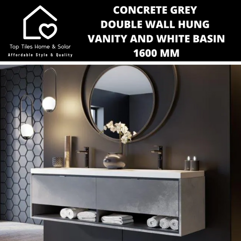 Concrete Grey Double Wall Hung Vanity and White Basin - 1600 mm