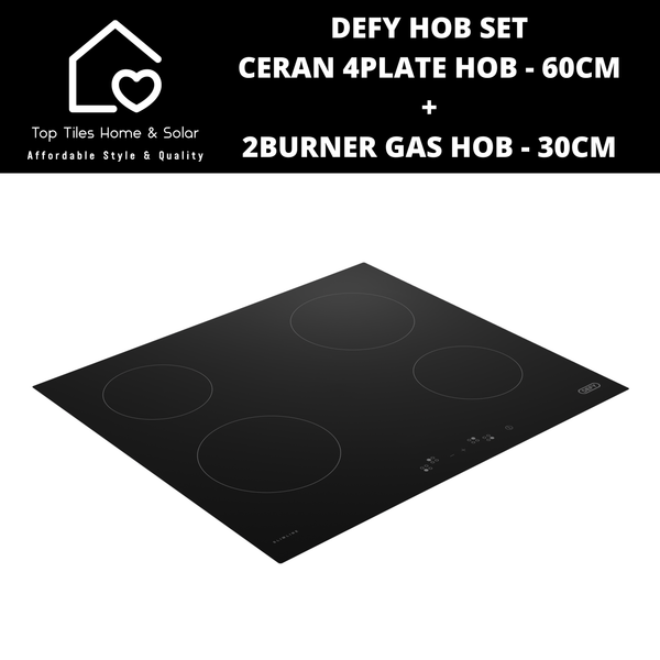 Defy Hob Set - Ceran 4Plate Hob - 60cm + 2Burner Gas Hob - 30cm