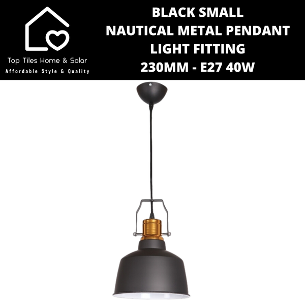 Black Small Nautical Metal Pendant Light Fitting - 230mm - E27 40W