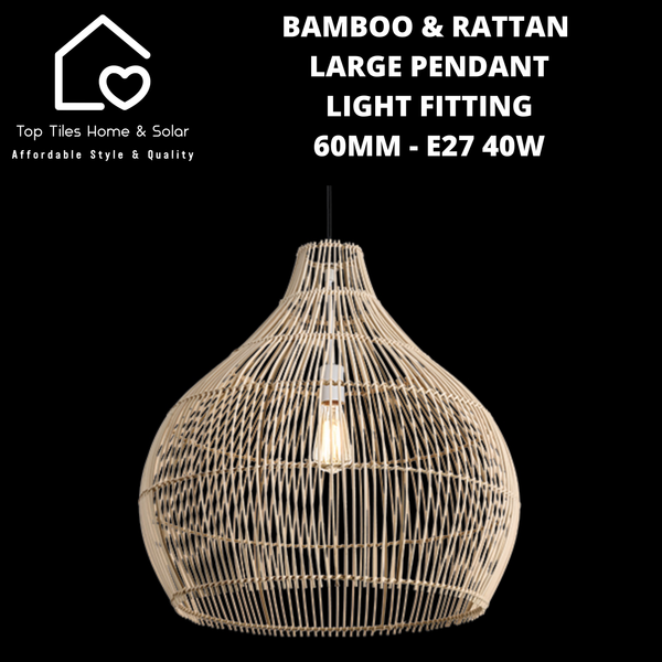 Bamboo & Rattan Large Pendant Light Fitting 60mm - E27 40W