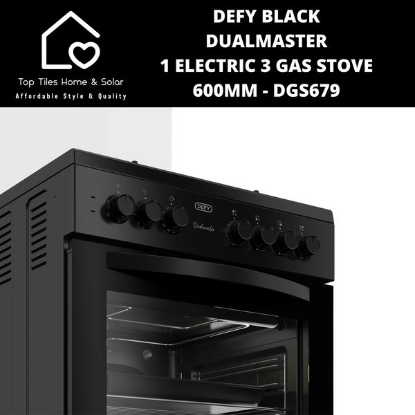 Defy Black DualMaster 1 Electric 3 Gas Stove - 600mm DGS679