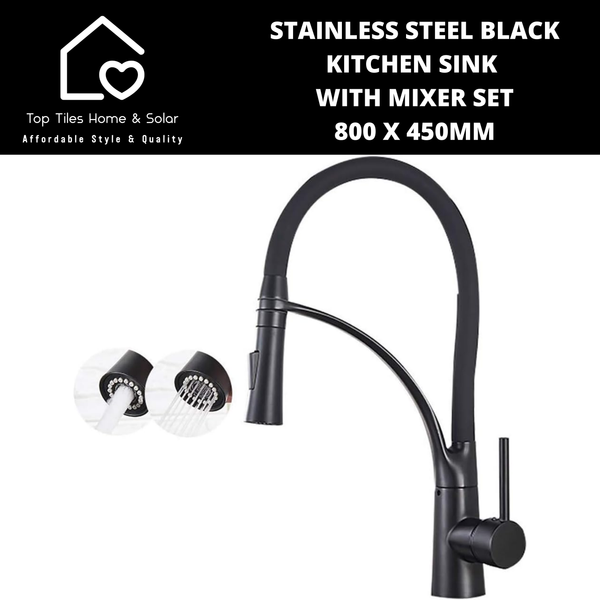 Stainless Steel Black Kitchen Sink with Mixer Set - 800 x 450mm