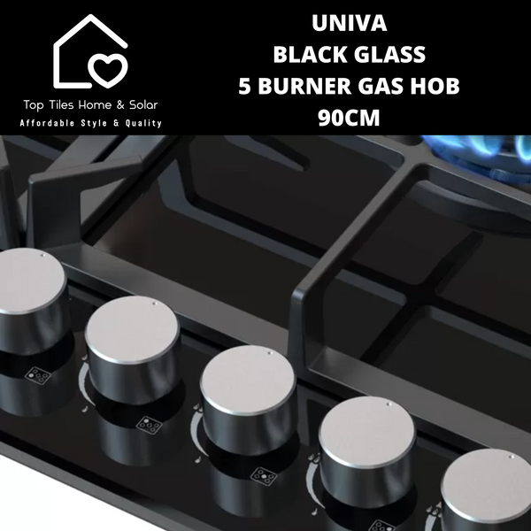 Univa Black Glass 5 Burner Gas Hob - 90cm