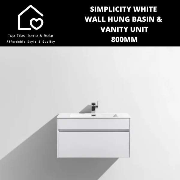 Simplicity White Wall Hung Basin & Vanity Unit - 800mm