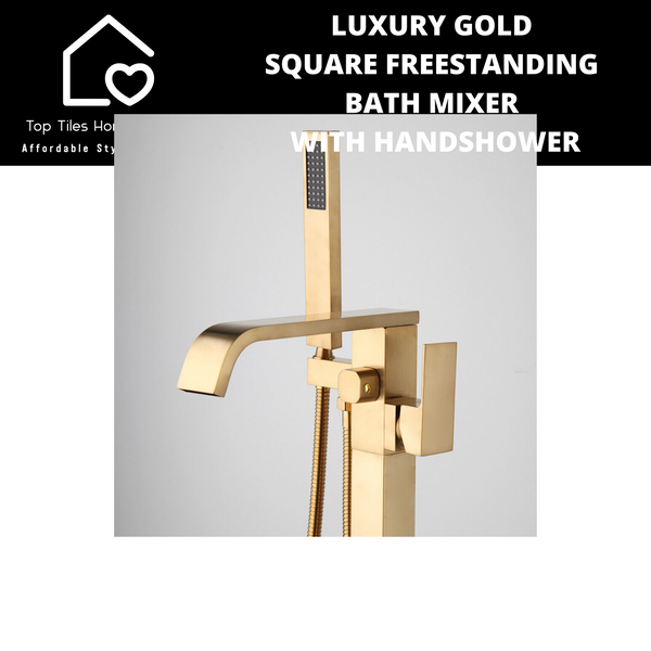 Luxury Gold Square Freestanding Bath Mixer With Handshower