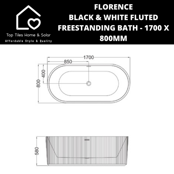 Florence Black & White Fluted Freestanding Bath - 1700 x 800mm