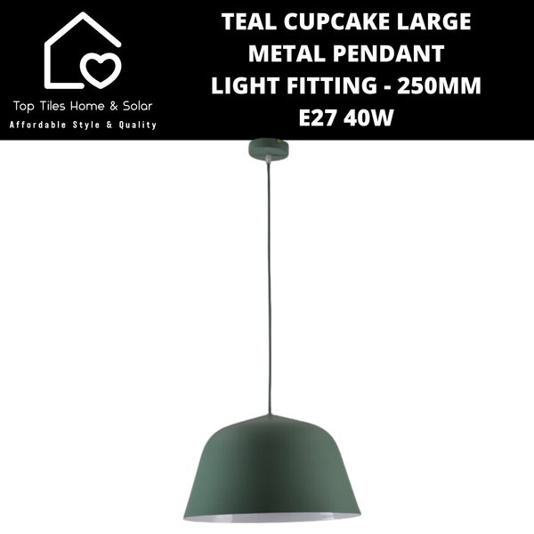 Teal Cupcake Large Metal Pendant Light Fitting - 250mm - E27 40W