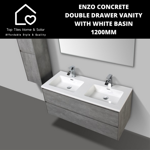 Enzo Concrete Double Drawer Vanity With White Basin - 1200mm