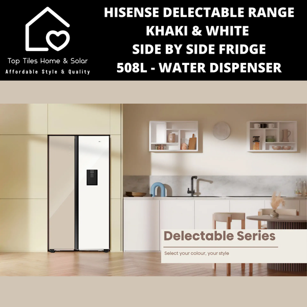 Hisense Delectable Range Khaki & White Side by Side Fridge - 508L Water Dispenser