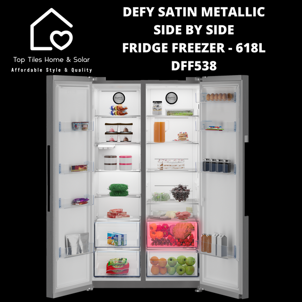 Defy Satin Metallic Side by Side Fridge Freezer - 618L DFF538